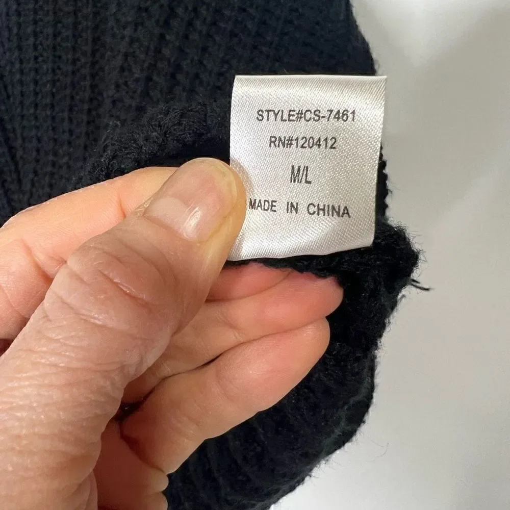 Cotton Candy LA Women's Black Ribbed Knitted Long Sleeve Sweater Size Large